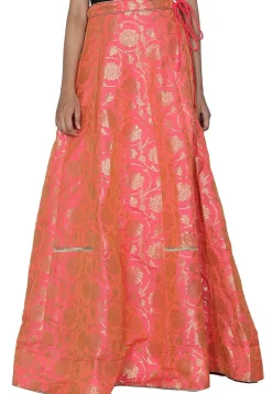Banarasi Silk Flared Skirt in Peach