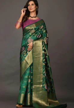 Banarasi Silk Saree in Dark Green