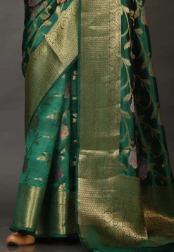Banarasi Silk Saree in Dark Green