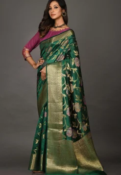 Banarasi Silk Saree in Dark Green