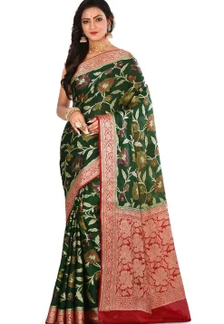 Banarasi Silk Saree in Dark Green