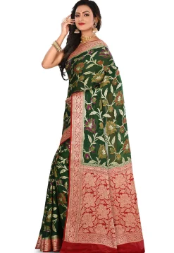Banarasi Silk Saree in Dark Green