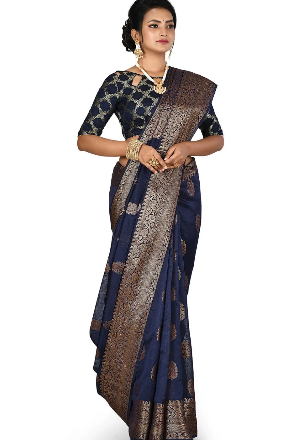 Banarasi Silk Saree in Dark Blue