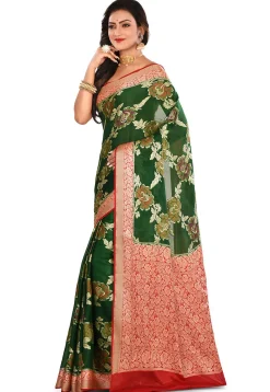 Banarasi Silk Saree in Dark Green