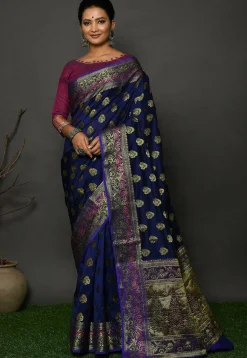 Banarasi Silk Saree in Navy Blue