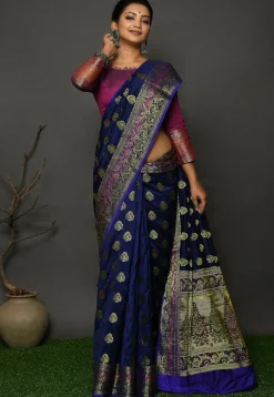 Banarasi Silk Saree in Navy Blue