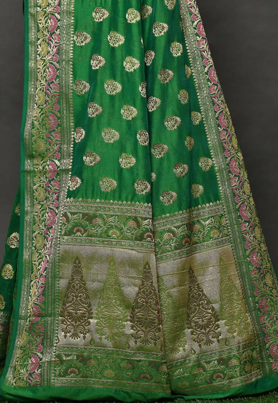 Banarasi Silk Saree in Olive Green
