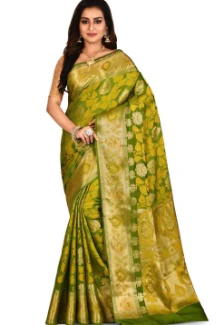 Banarasi Silk Saree in Olive Green