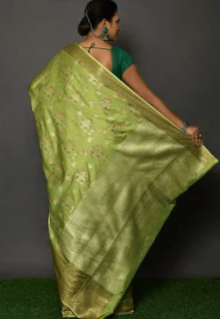 Banarasi Silk Saree in Olive Green