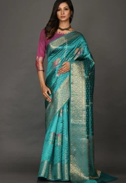 Banarasi Silk Saree in Teal Blue