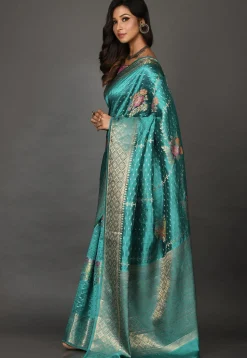 Banarasi Silk Saree in Teal Blue