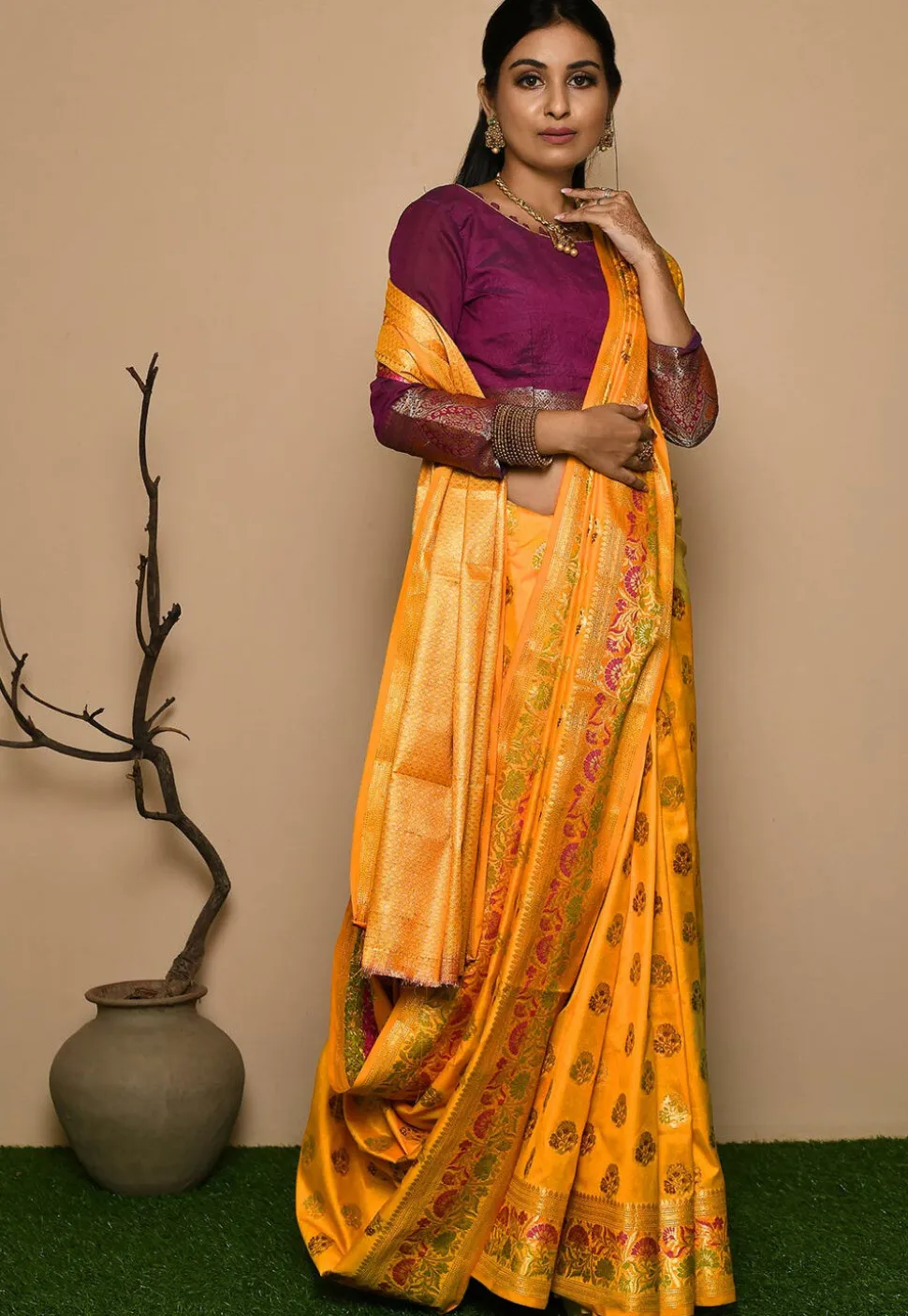 Banarasi Silk Saree in Yellow