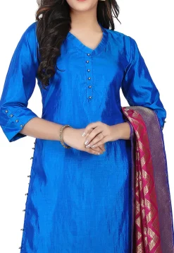Banarasi Silk Straight Suit in Blue