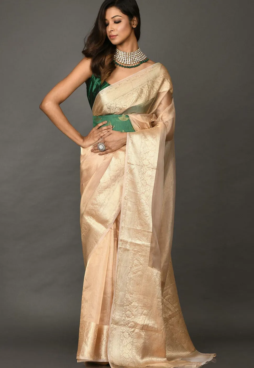 Banarasi Tissue Silk Saree in Golden