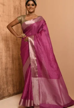 Banarasi Tussar Silk Saree in Fuchsia