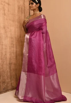 Banarasi Tussar Silk Saree in Fuchsia