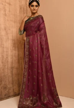 Banarasi Tussar Silk Saree in Maroon