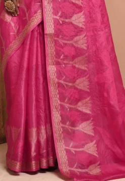 Banarasi Tussar Silk Saree in Fuchsia