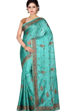 Banarasi Tussar Silk Saree in Turquoise