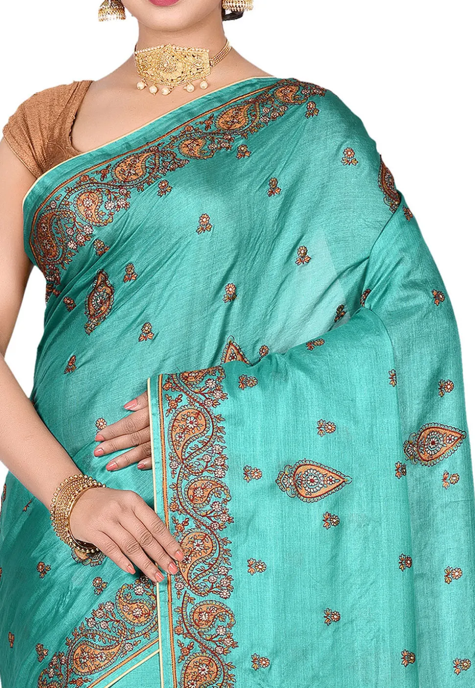 Banarasi Tussar Silk Saree in Turquoise