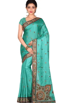 Banarasi Tussar Silk Saree in Turquoise
