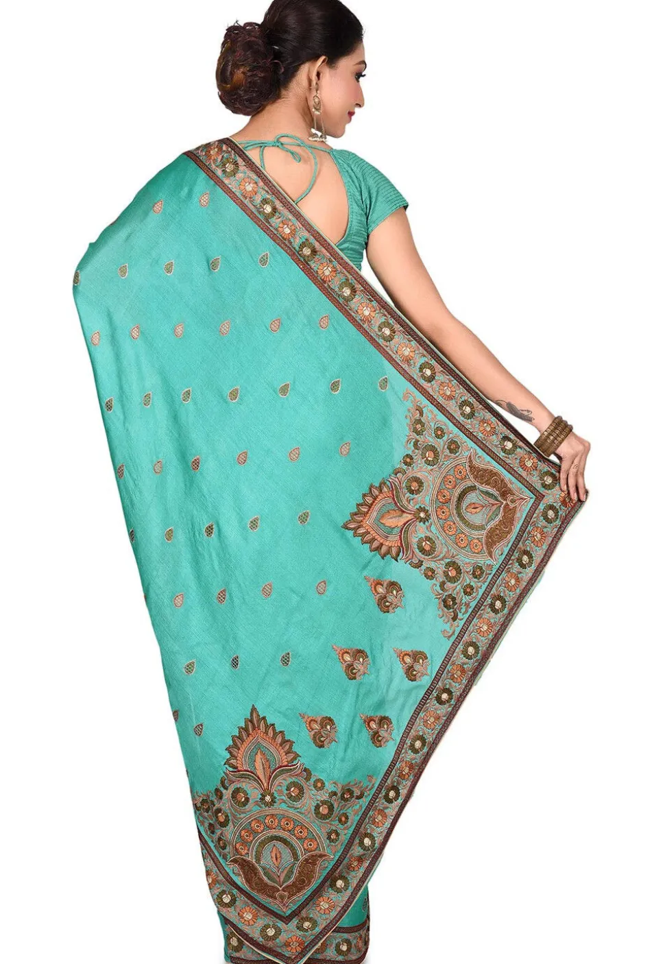 Banarasi Tussar Silk Saree in Turquoise