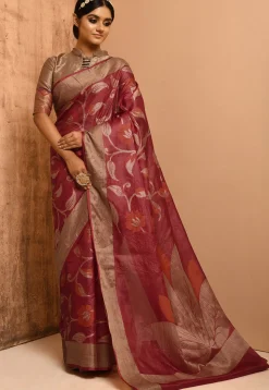 Banarasi Tussar Silk Saree in Maroon