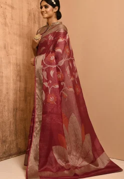 Banarasi Tussar Silk Saree in Maroon