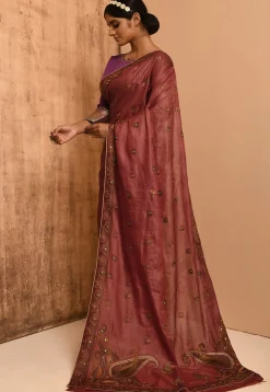 Banarasi Tussar Silk Saree in Maroon