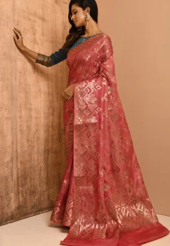 Banarasi Tussar Silk Saree in Peach
