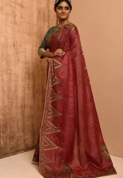 Banarasi Tussar Silk Saree in Red