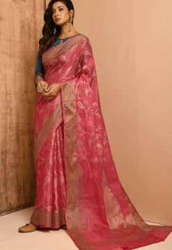 Banarasi Tussar Silk Saree in Coral Pink