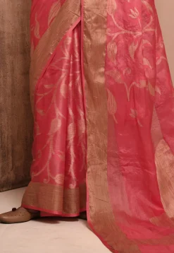 Banarasi Tussar Silk Saree in Coral Pink