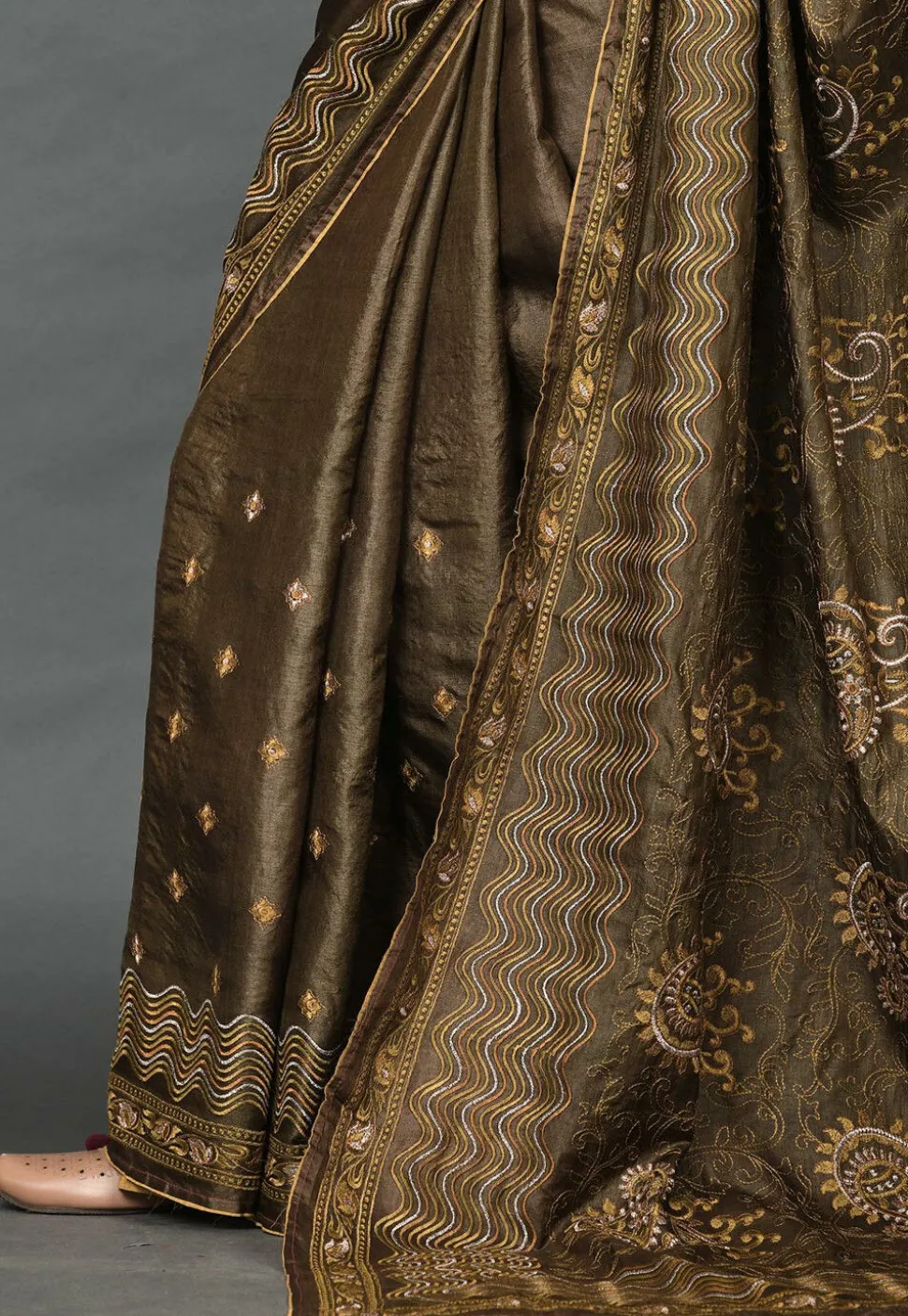 Banarasi Tussar Silk Saree in Dark Brown
