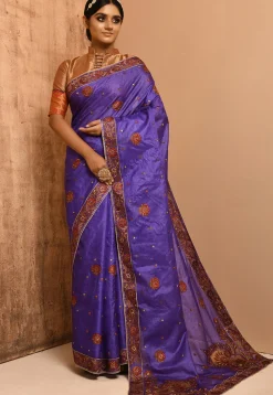 Banarasi Tussar Silk Saree in Violet