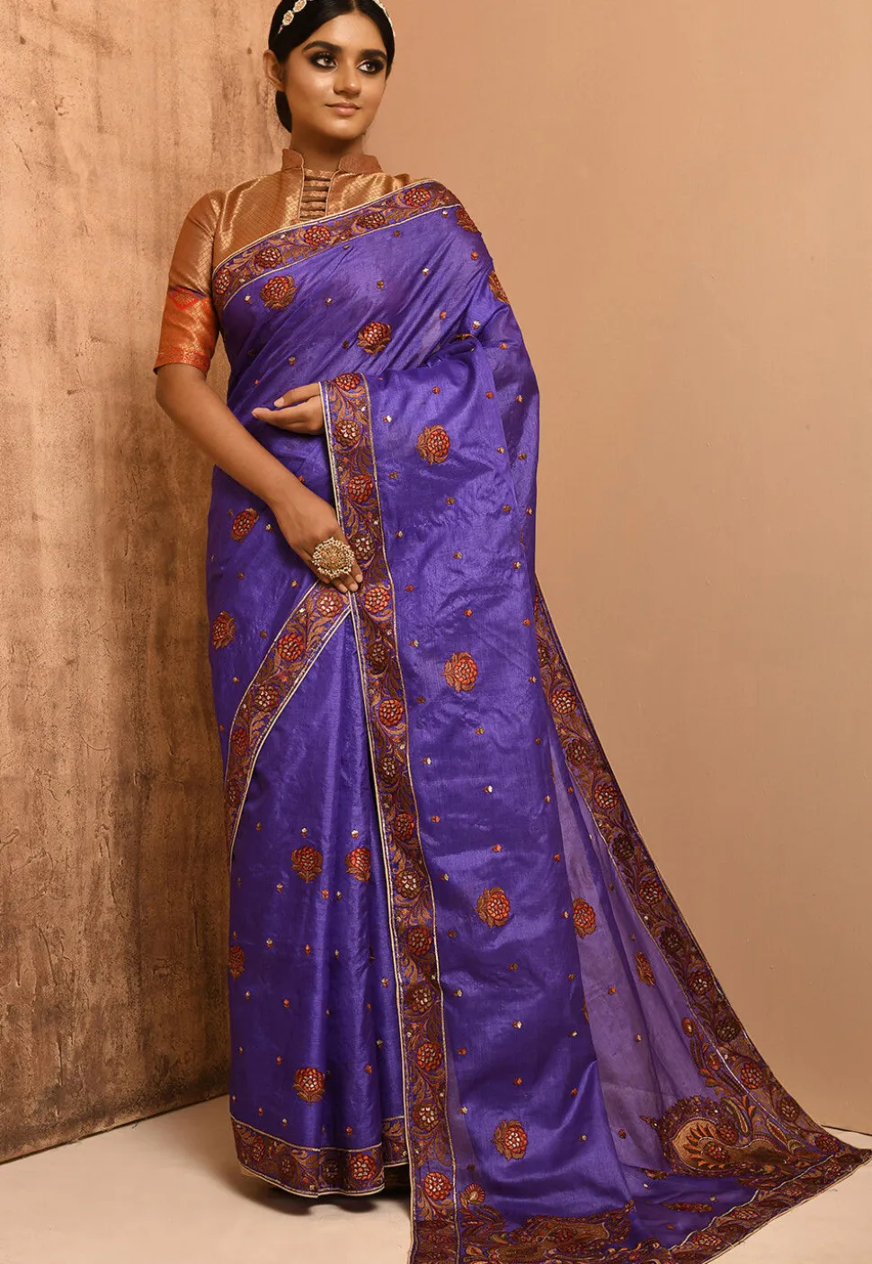 Banarasi Tussar Silk Saree in Violet