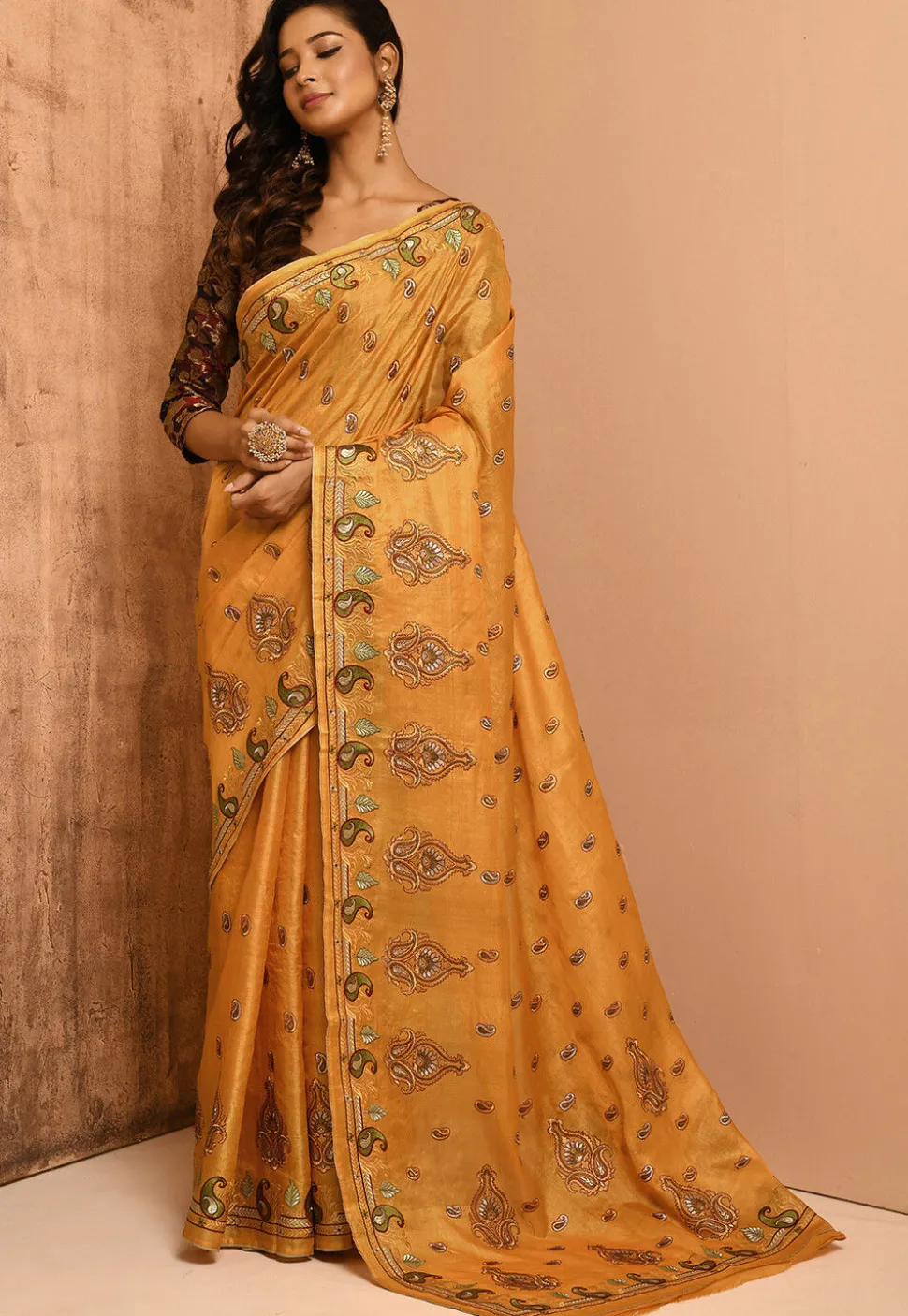 Banarasi Tussar Silk Saree in Mustard