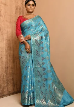Banarasi Tussar Silk Saree in Sky Blue