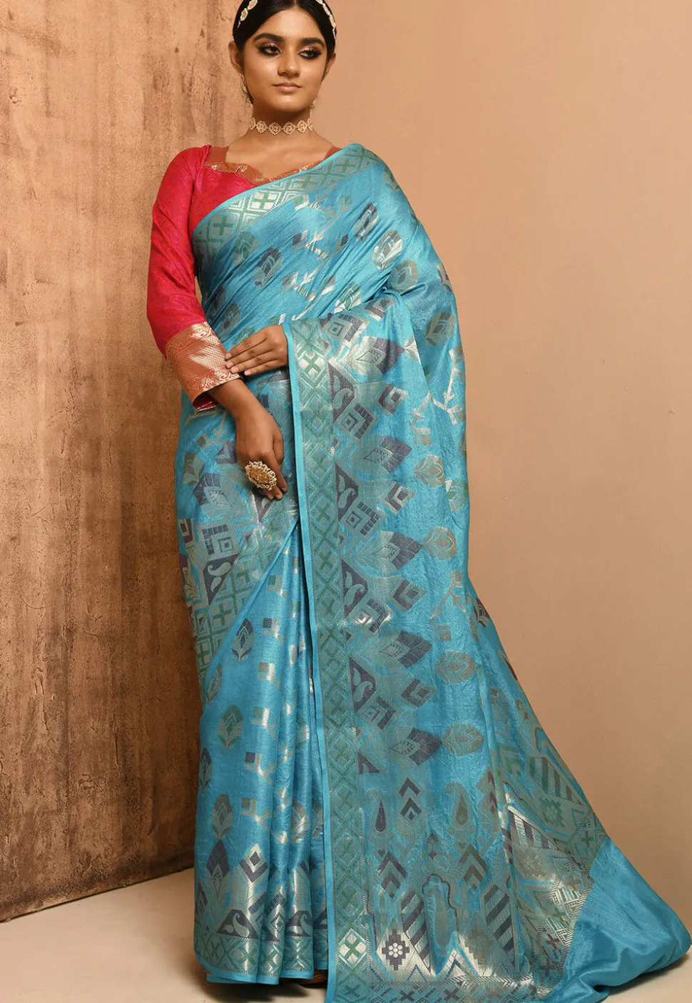 Banarasi Tussar Silk Saree in Sky Blue