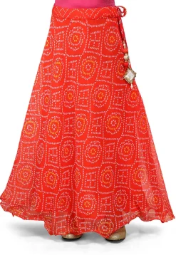 Bandhani Georgette Skirt in Red