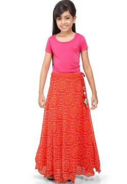 Bandhani Georgette Skirt in Red