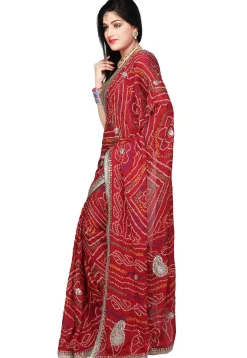 Bandhani Print Crepe Saree in Red