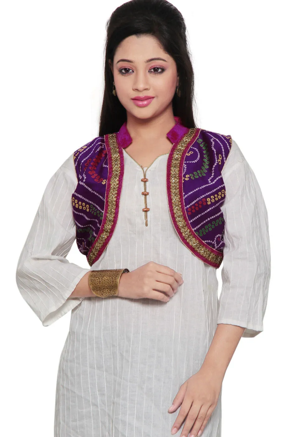 Bandhani Printed Crepe Jacket in Purple
