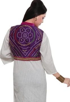 Bandhani Printed Crepe Jacket in Purple