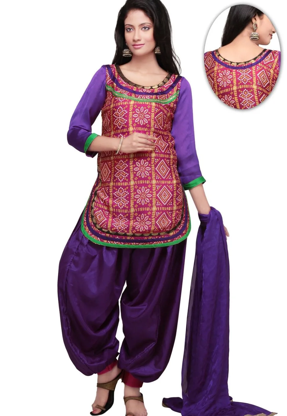 Bandhani Printed Crepe Punjabi Suit in Pink