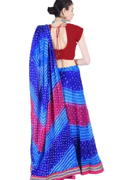 Bandhej Art Silk Lehenga in Blue and Pink
