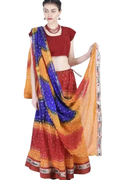Bandhej Art Silk Lehenga in Multicolor