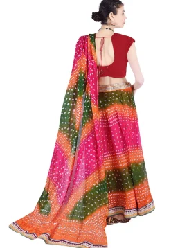 Bandhej Art Silk Lehenga in Multicolor