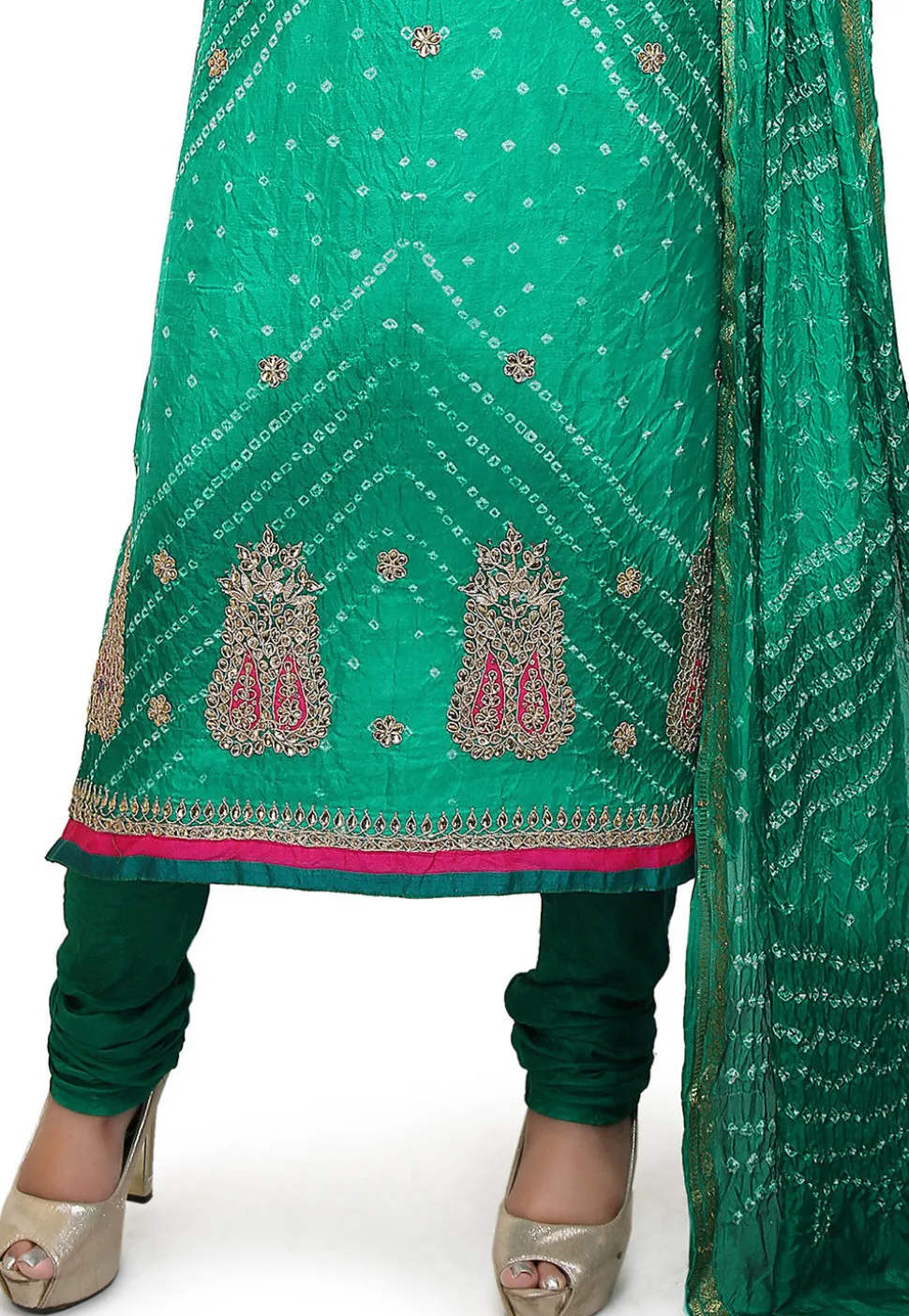 Bandhej Art Silk Straight Suit in Teal Green