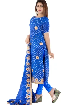 Bandhej Art Silk Straight Suit in Royal Blue